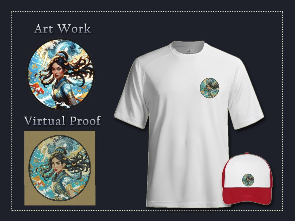 Kimono Woman Koi Wave Circular Sublimation Design