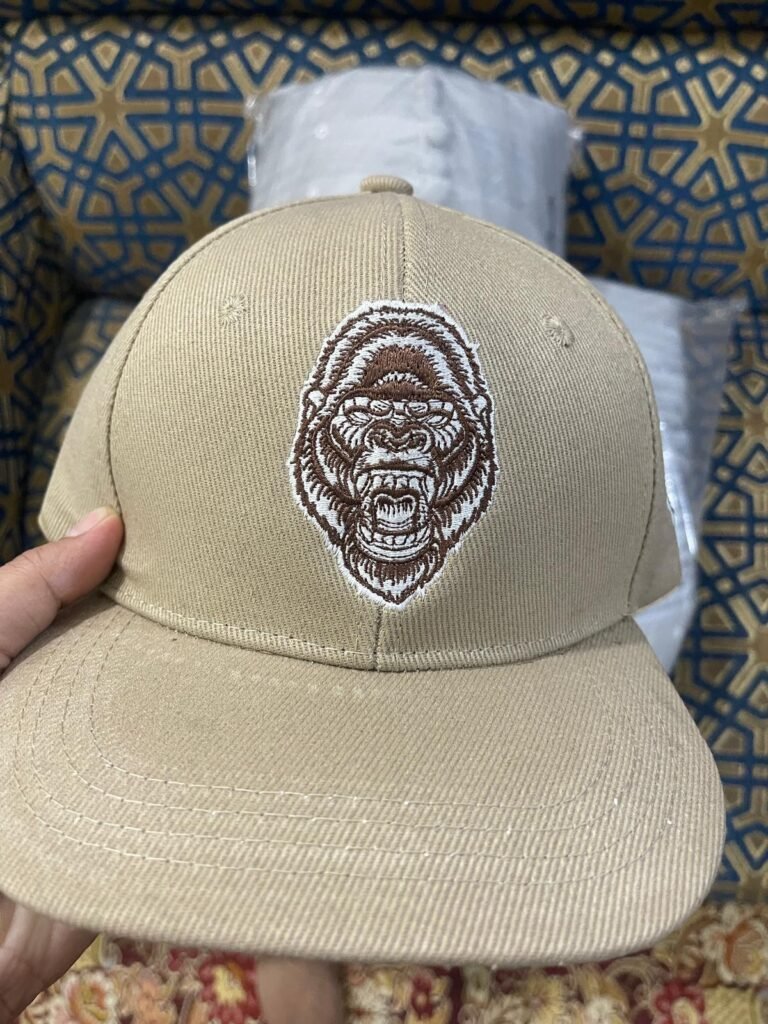 Custom Gorilla Logo Embroidery Tan Flat Brim Hat