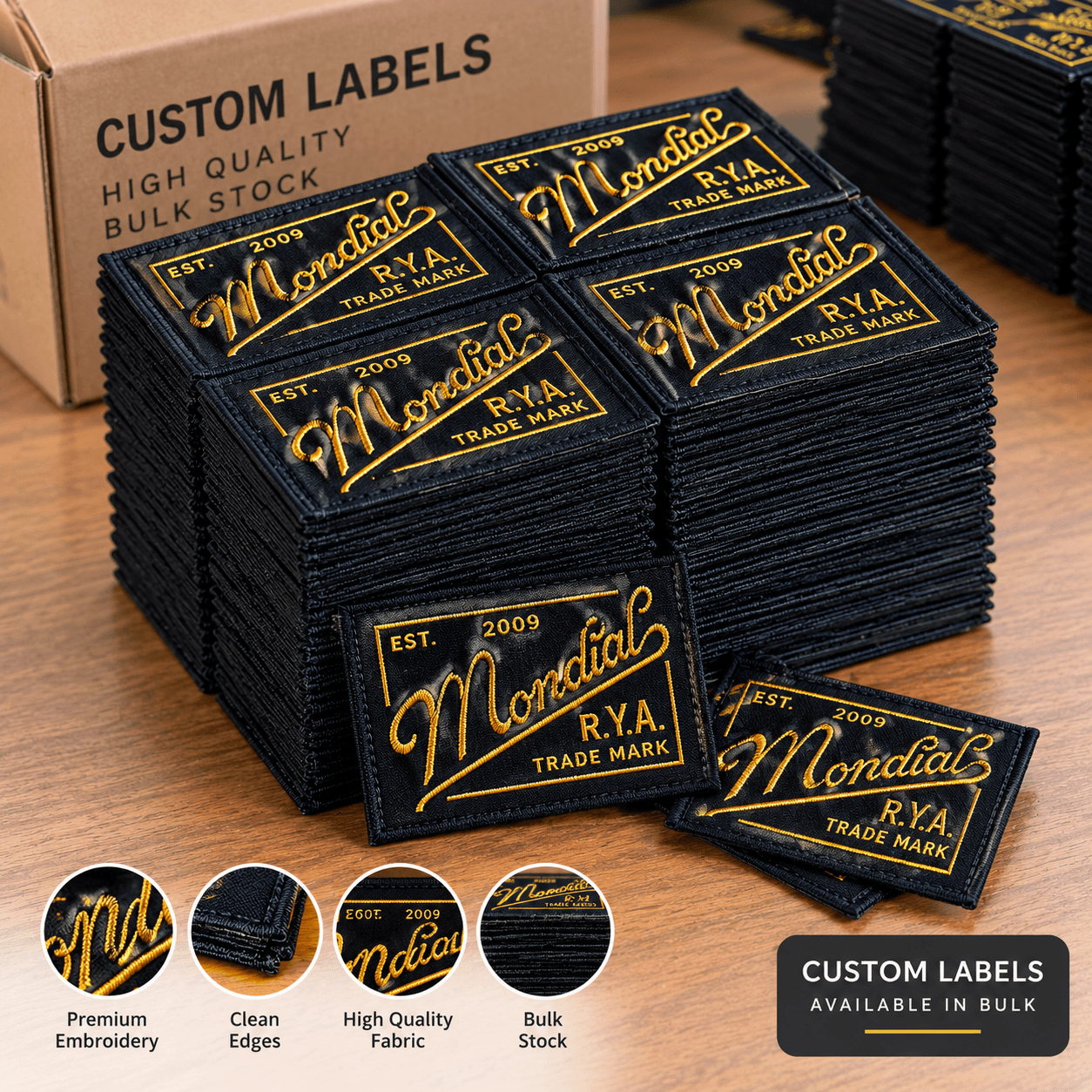 Mondial Diagonal Script Gold Labels
